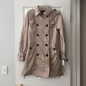 Xoxo tan ruffle trench coat jacket L large